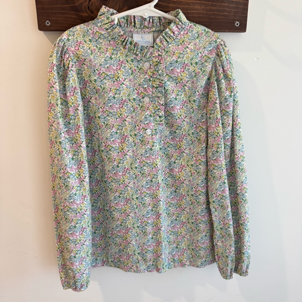 Little English Poplin Floral Ruffle Neck Blouse‎ Size 14
